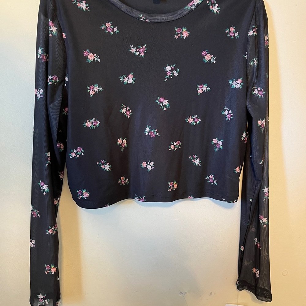 Love Fire Blue Long Sleeve Crop Blouse